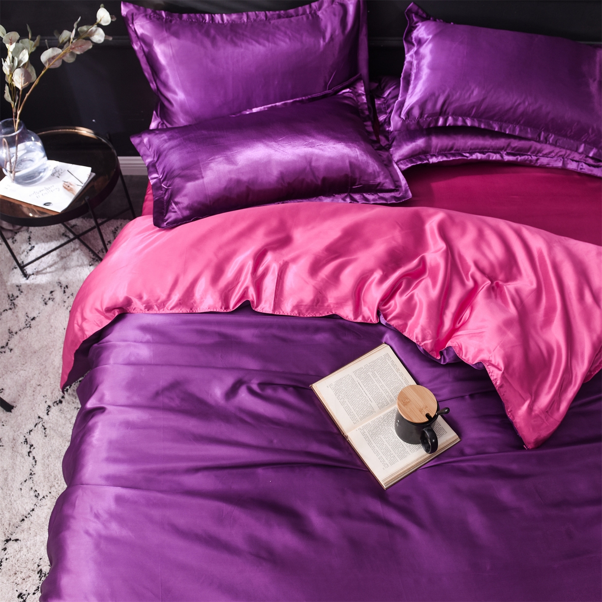 91家纺网 家纺一手货源 找家纺 经年 2026新款特价款丝绸冰丝四件套 深紫玫红