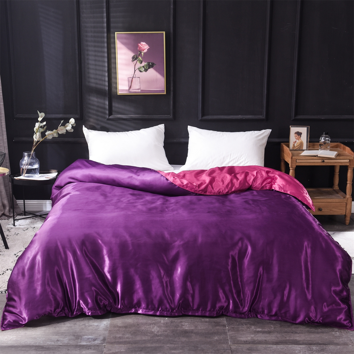 91家纺网 家纺一手货源 找家纺 经年 2026新款特价款丝绸冰丝四件套 深紫玫红