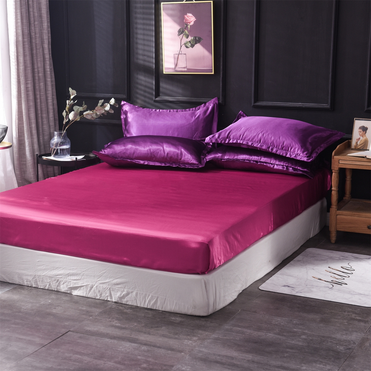 91家纺网 家纺一手货源 找家纺 经年 2026新款特价款丝绸冰丝四件套 深紫玫红