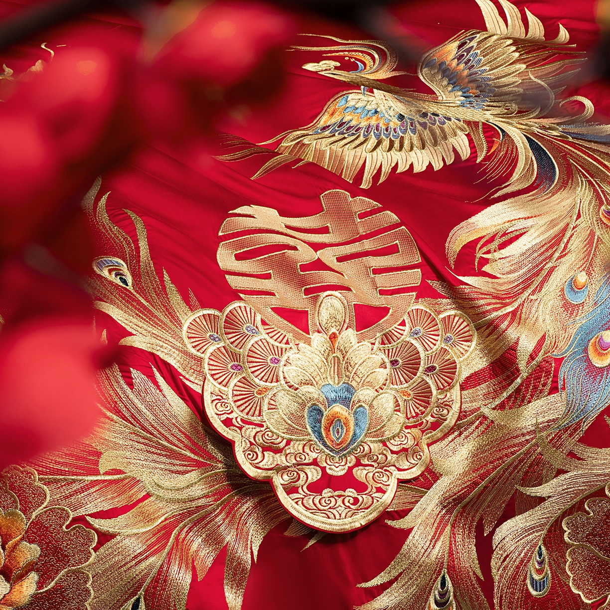 91家纺网 家纺一手货源 找家纺 柏拉图 2026新款100s长绒棉纯棉贡缎提花重工艺刺绣婚庆四件套多件套 龙凤盛典