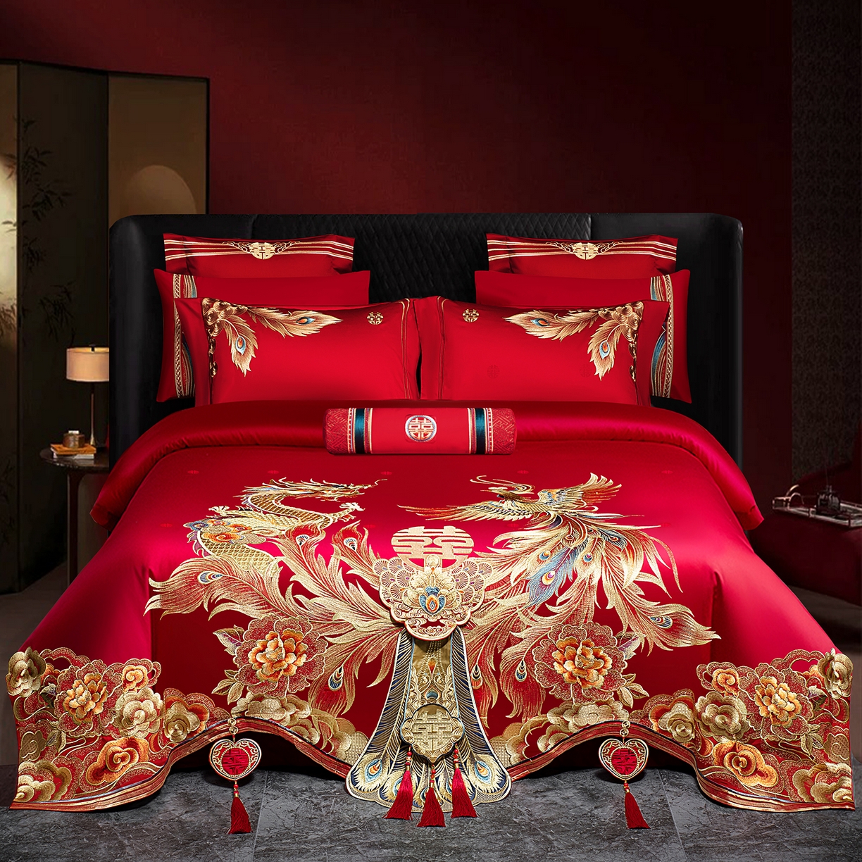 柏拉图 2026新款100s长绒棉纯棉贡缎提花重工艺刺绣婚庆四件套多件套 龙凤盛典