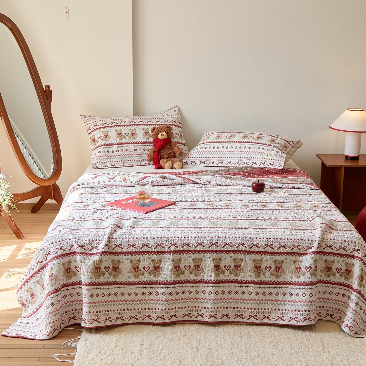 91家纺网 家纺一手货源 找家纺 沐瑟家纺 2026新款安心棉枕巾 费尔岛小熊