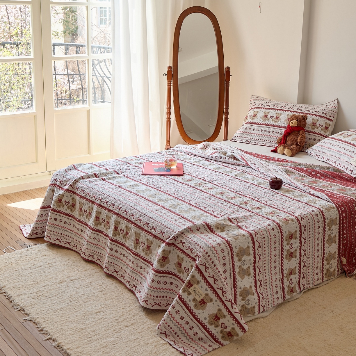 91家纺网 家纺一手货源 找家纺 沐瑟家纺 2026新款安心棉枕巾 费尔岛小熊