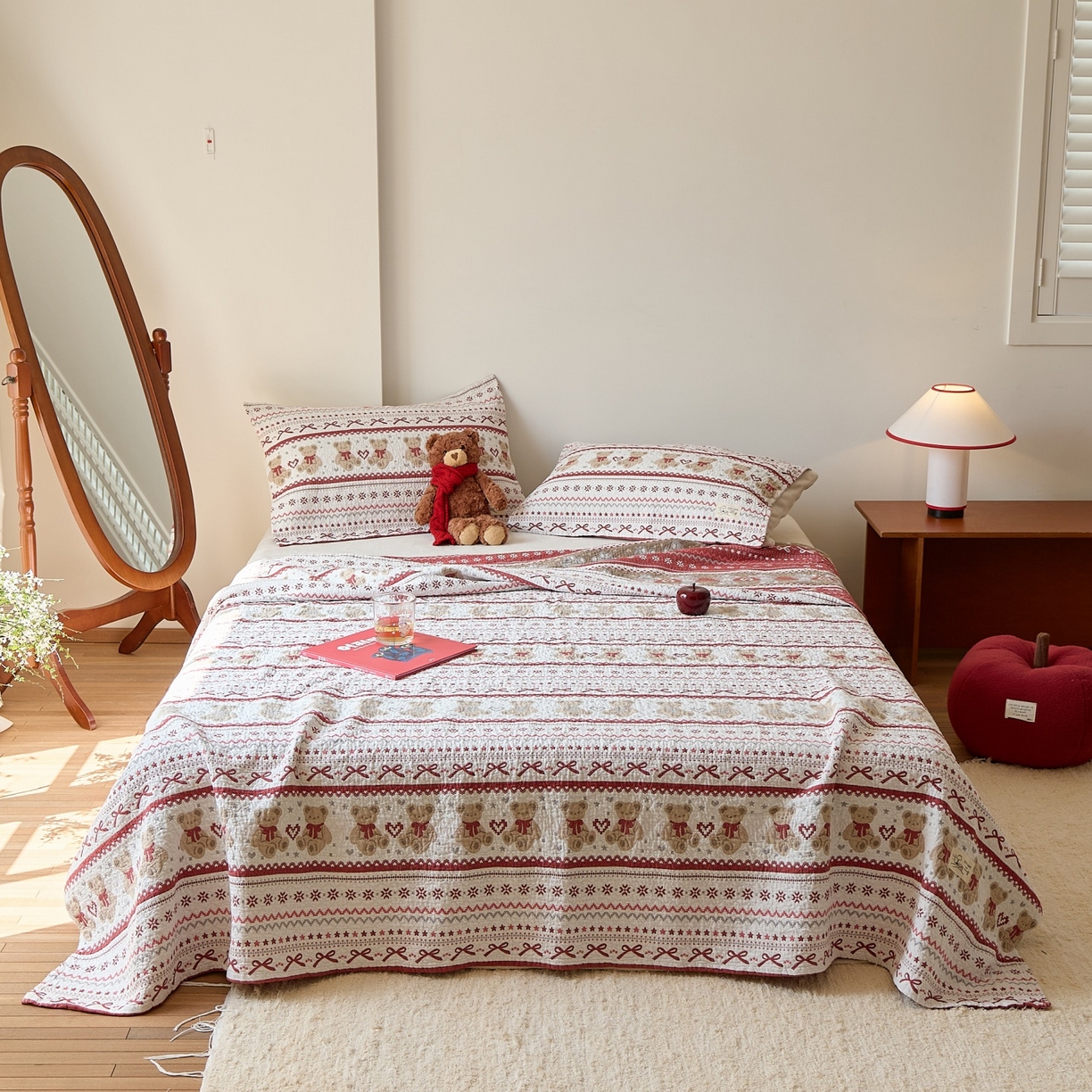 91家纺网 家纺一手货源 找家纺 沐瑟家纺 2026新款安心棉枕巾 费尔岛小熊