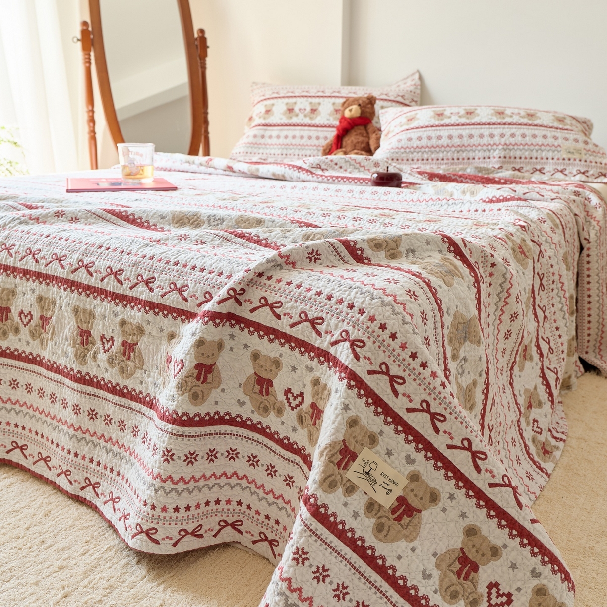 91家纺网 家纺一手货源 找家纺 沐瑟家纺 2026新款安心棉枕巾 费尔岛小熊