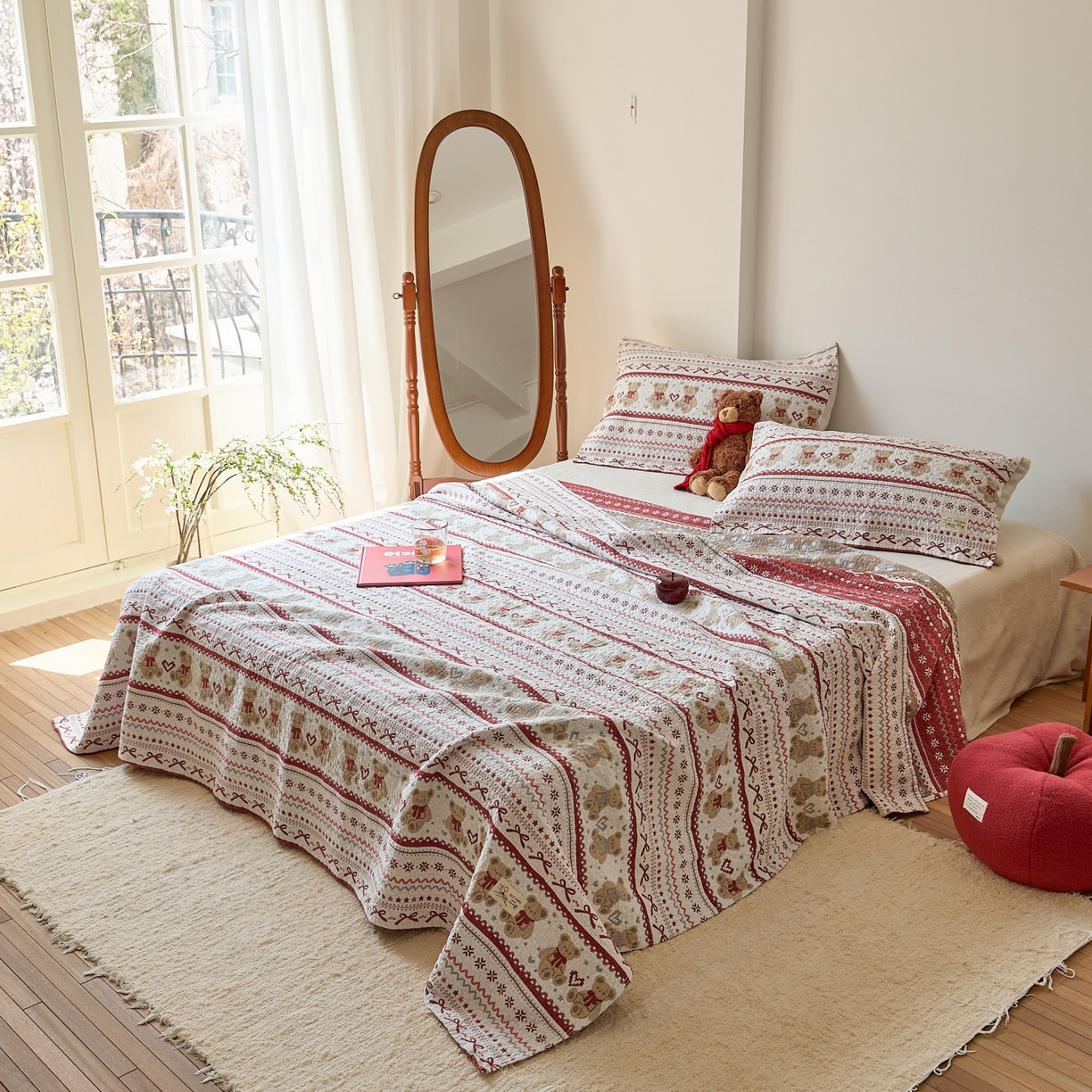 91家纺网 家纺一手货源 找家纺 沐瑟家纺 2026新款安心棉枕巾 费尔岛小熊