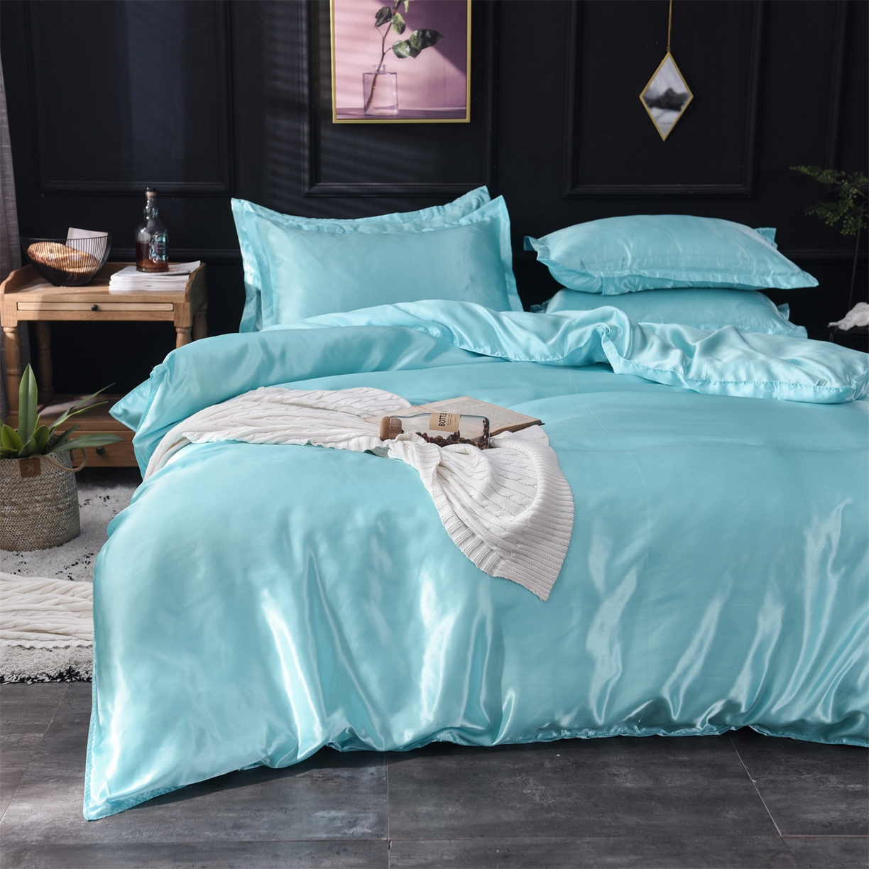 91家纺网 家纺一手货源 找家纺 经年 2026新款特价款丝绸冰丝四件套 水蓝