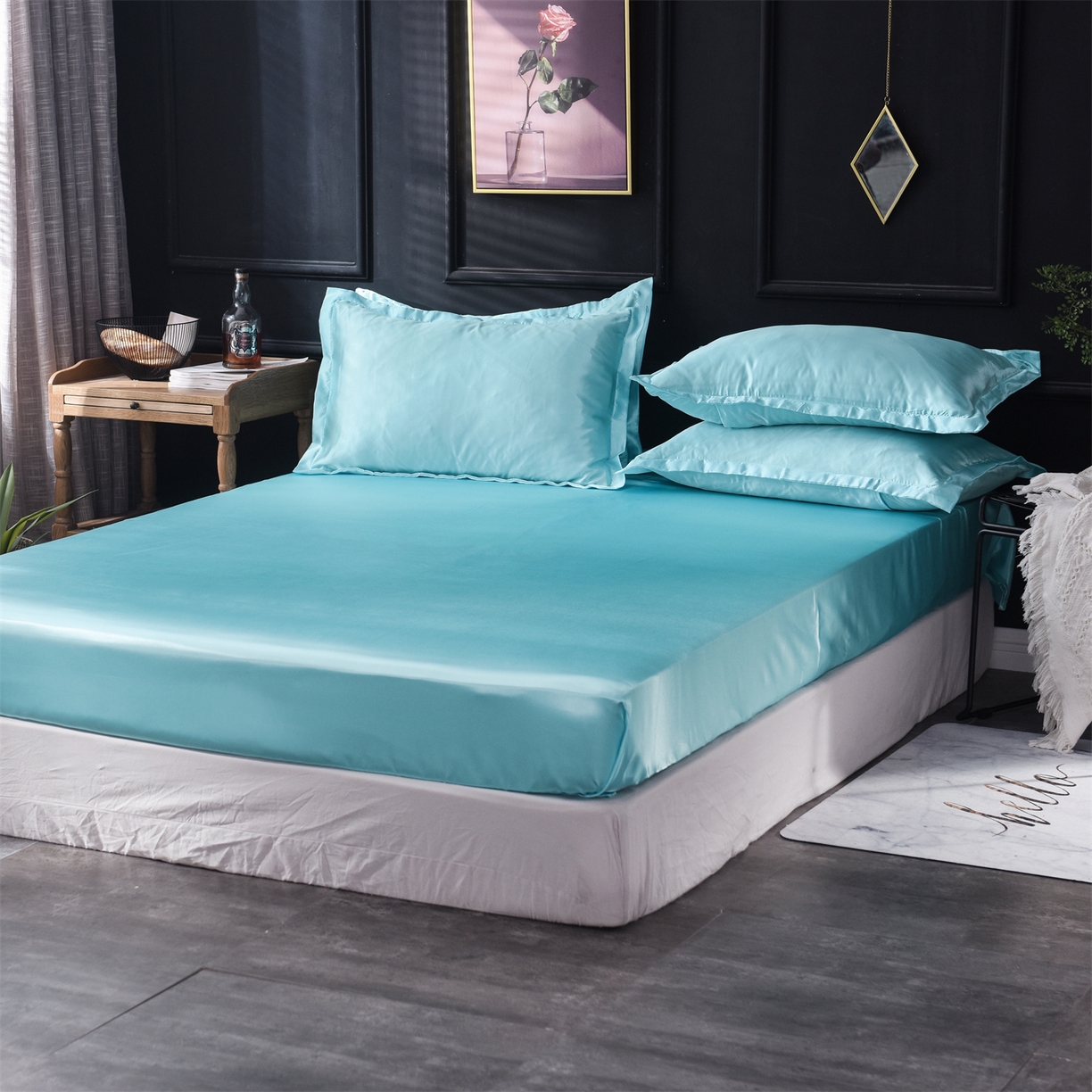 91家纺网 家纺一手货源 找家纺 经年 2026新款特价款丝绸冰丝四件套 水蓝