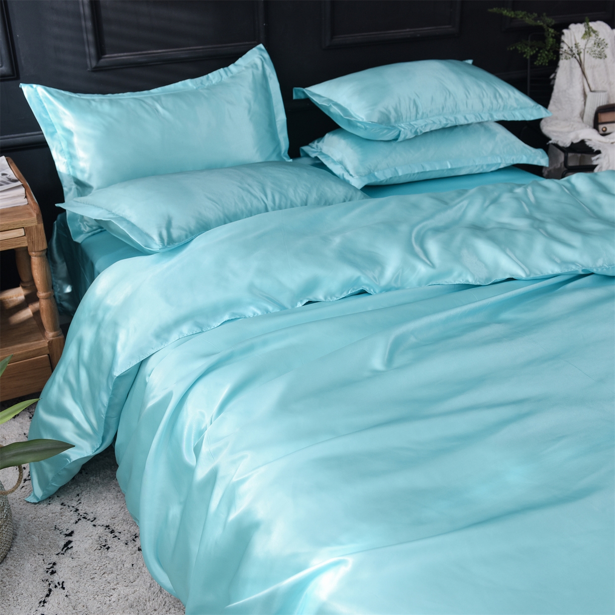 91家纺网 家纺一手货源 找家纺 经年 2026新款特价款丝绸冰丝四件套 水蓝