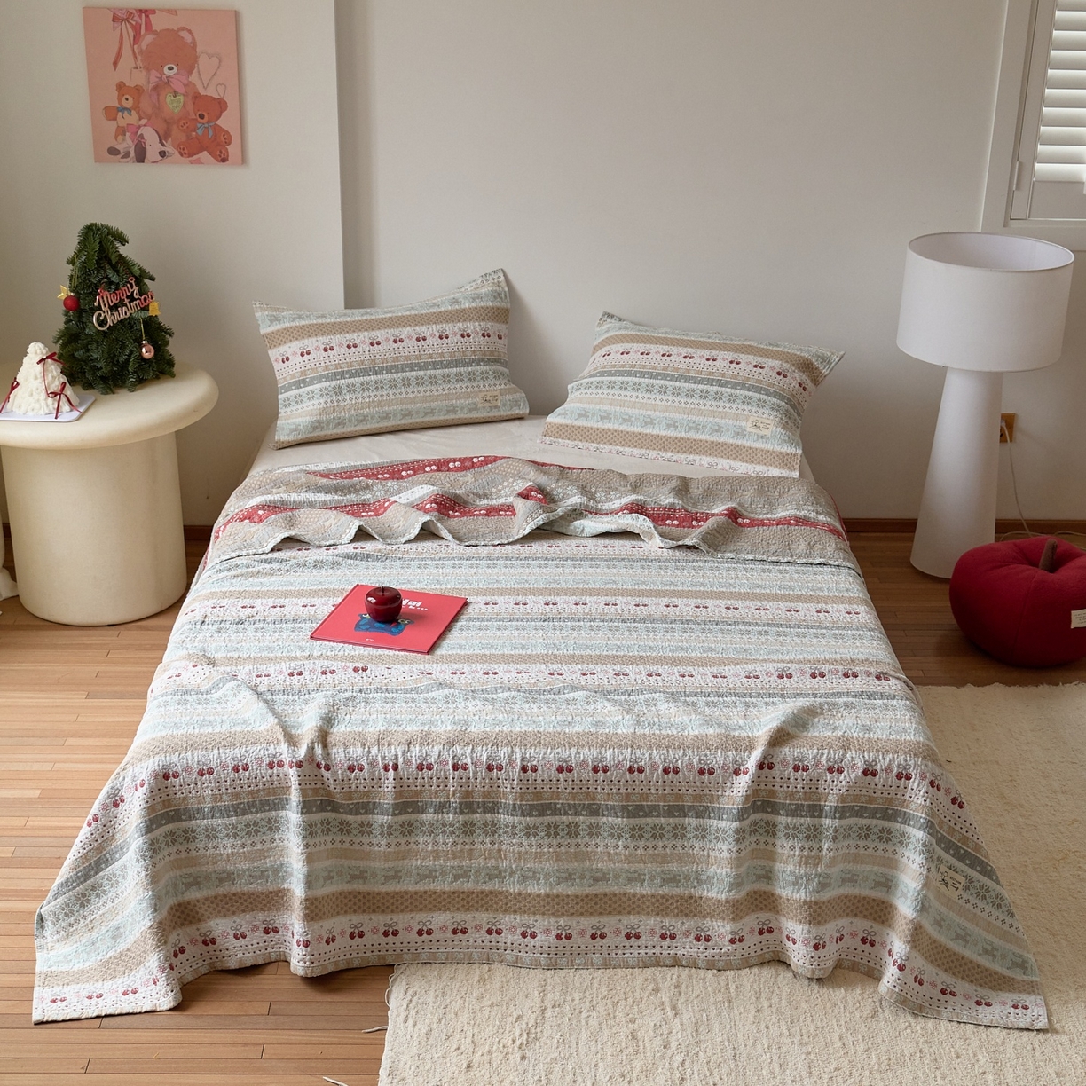 91家纺网 家纺一手货源 找家纺 沐瑟家纺 2026新款安心棉枕巾 费尔岛樱桃绿