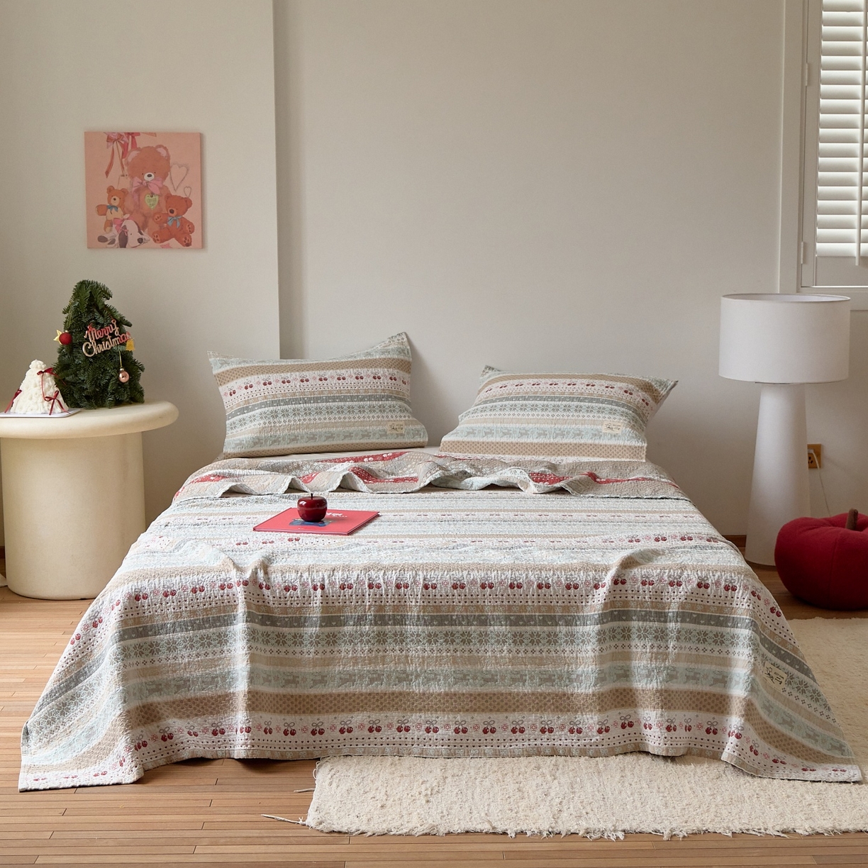 91家纺网 家纺一手货源 找家纺 沐瑟家纺 2026新款安心棉枕巾 费尔岛樱桃绿