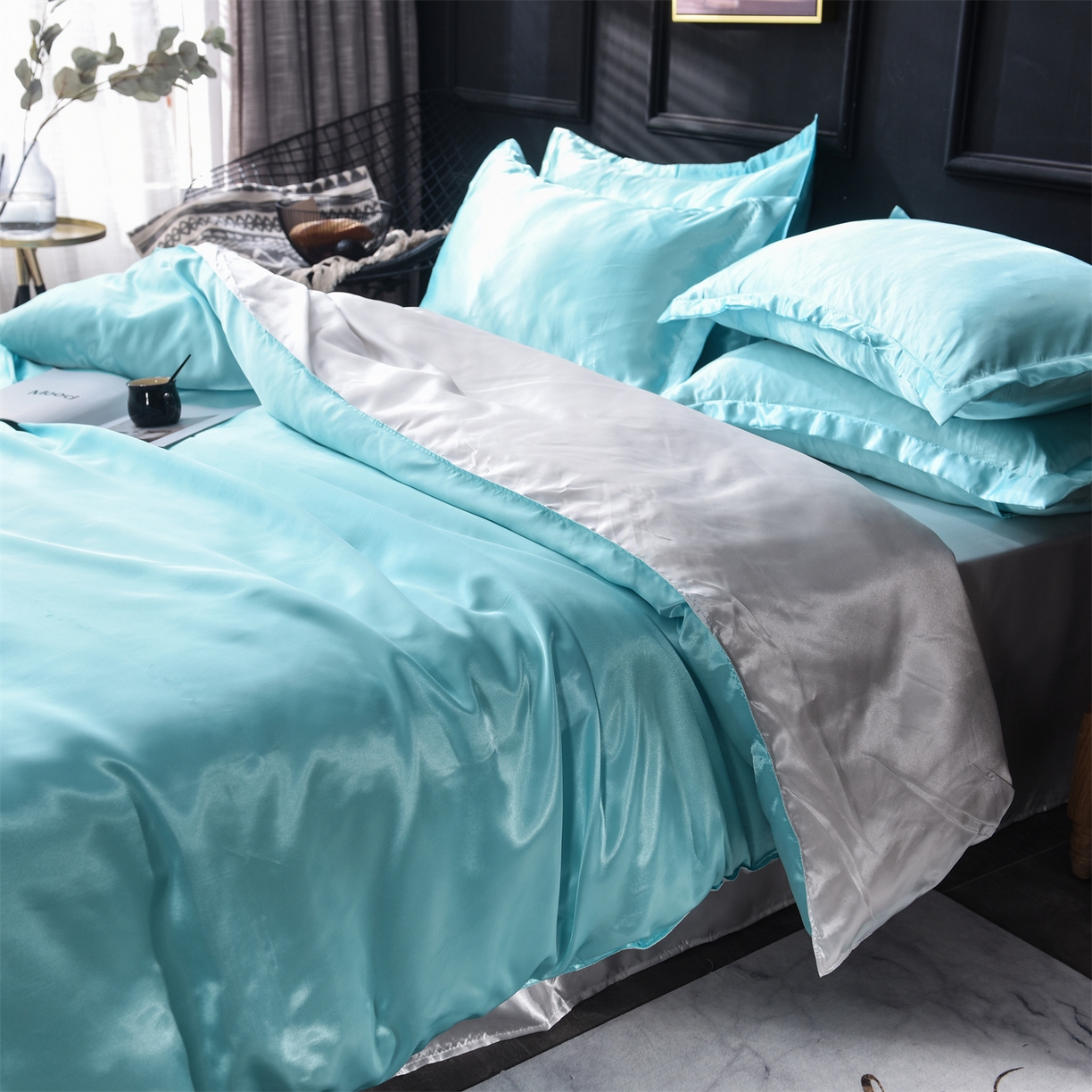 91家纺网 家纺一手货源 找家纺 经年 2026新款特价款丝绸冰丝四件套 水蓝白