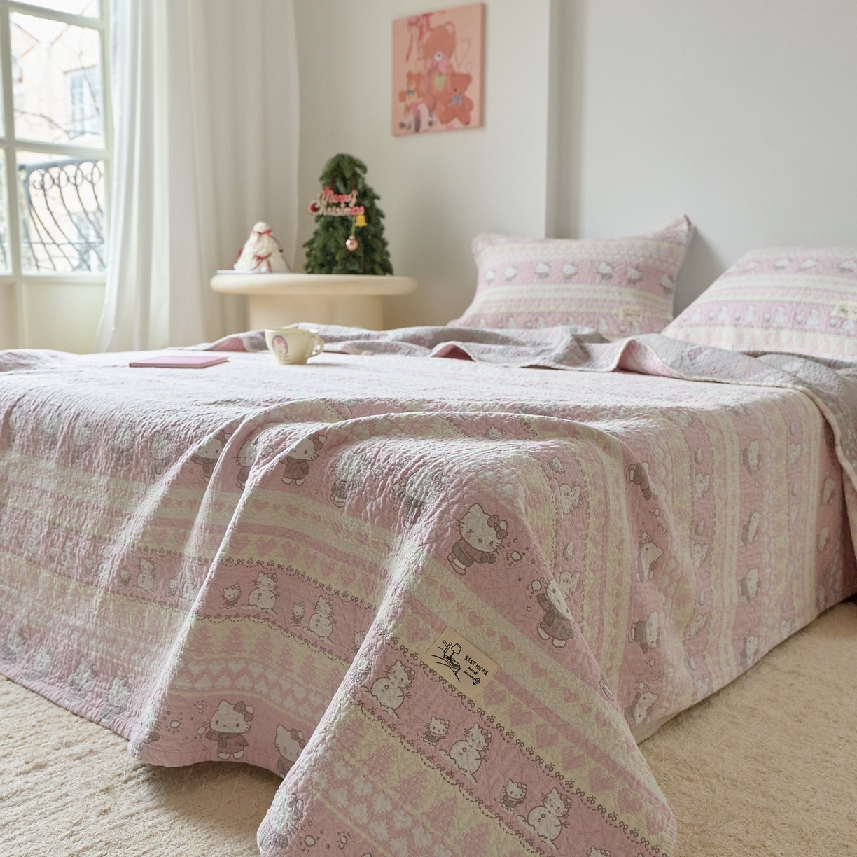 91家纺网 家纺一手货源 找家纺 沐瑟家纺 2026新款安心棉枕巾 横条小粉猫