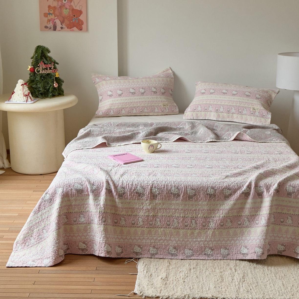 91家纺网 家纺一手货源 找家纺 沐瑟家纺 2026新款安心棉枕巾 横条小粉猫