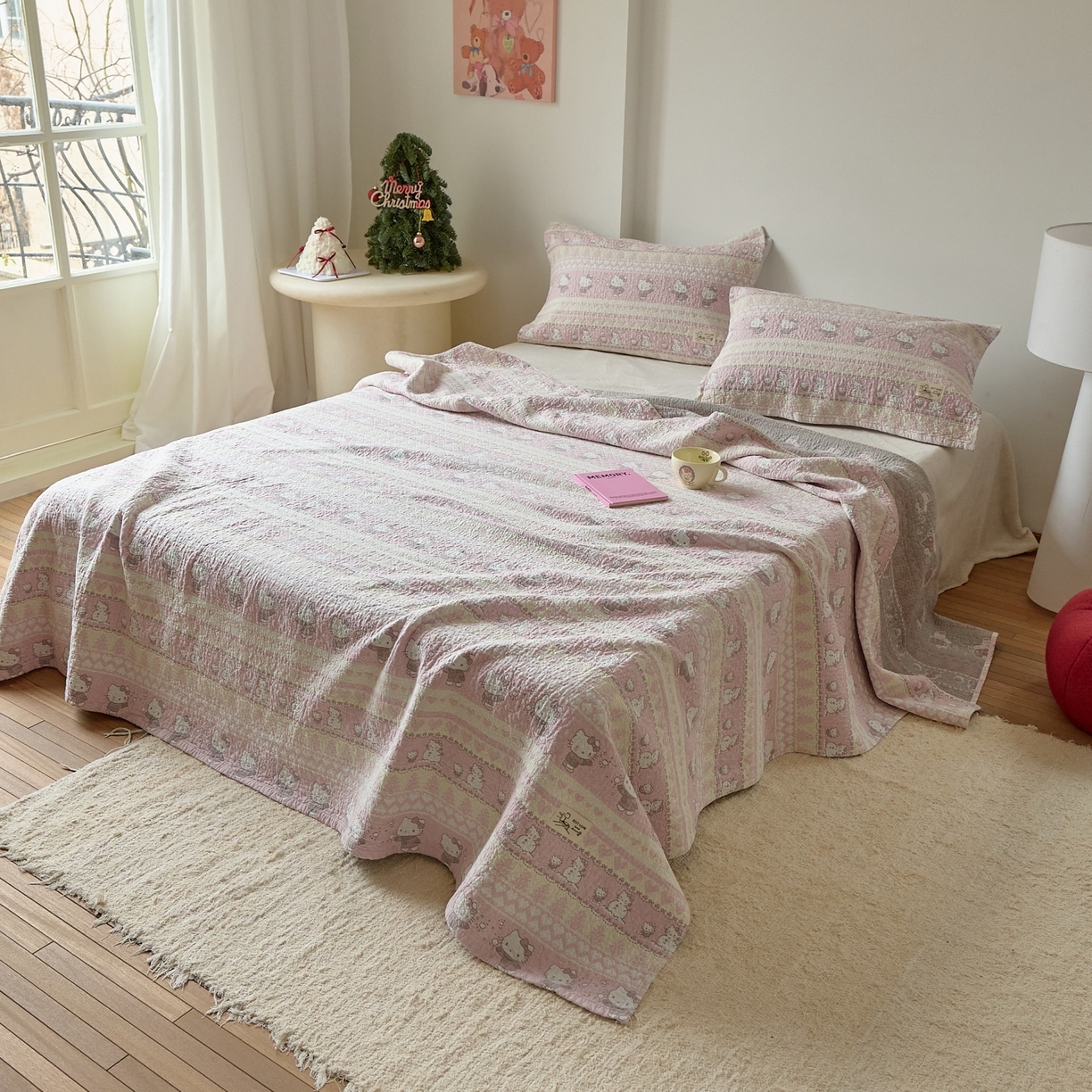 91家纺网 家纺一手货源 找家纺 沐瑟家纺 2026新款安心棉枕巾 横条小粉猫