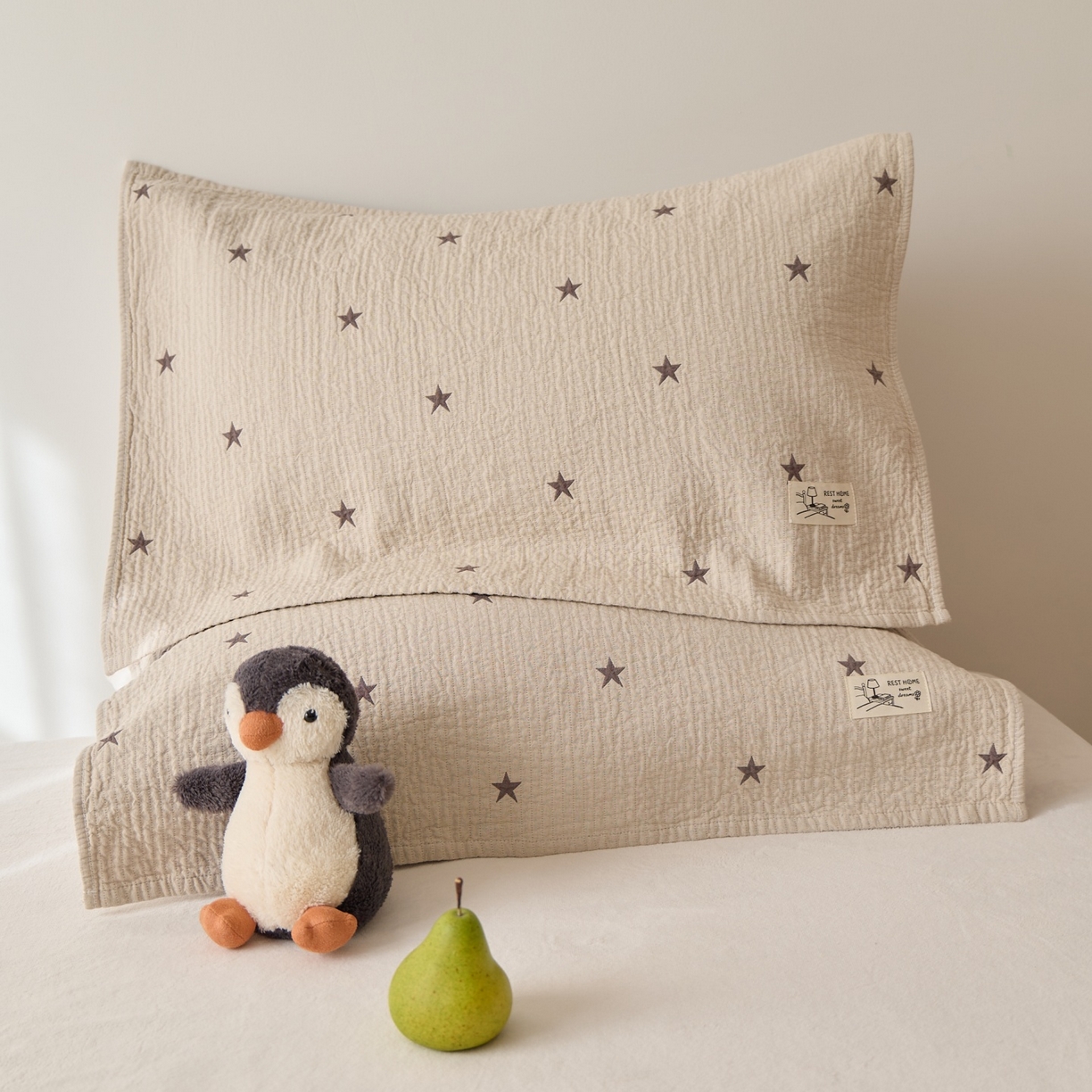 沐瑟家纺 2026新款安心棉枕巾 灰色五角星