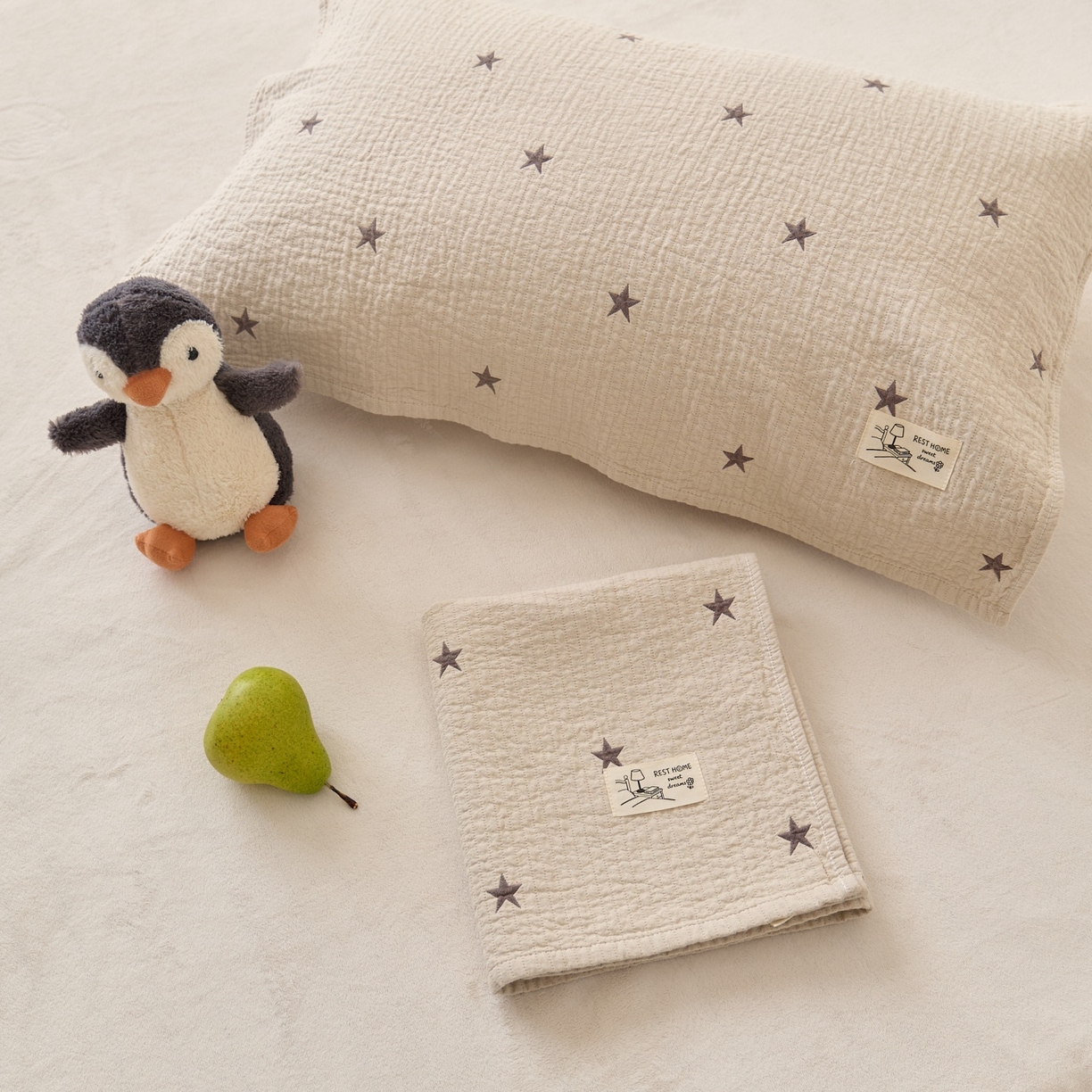 91家纺网 家纺一手货源 找家纺 沐瑟家纺 2026新款安心棉枕巾 灰色五角星