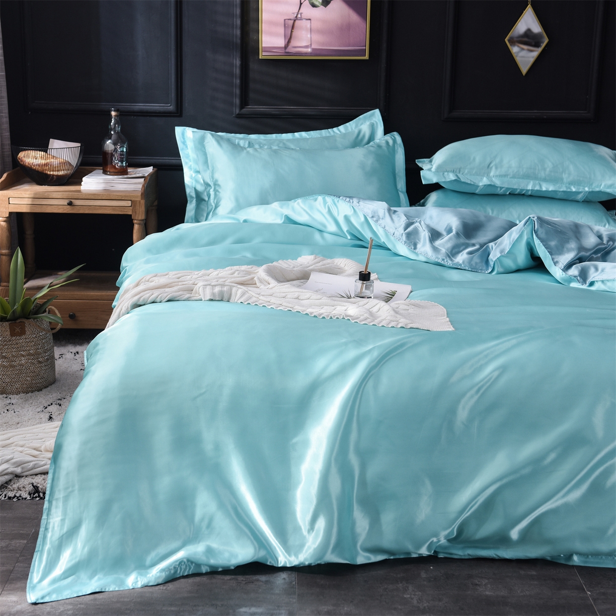 91家纺网 家纺一手货源 找家纺 经年 2026新款特价款丝绸冰丝四件套 水蓝浅蓝