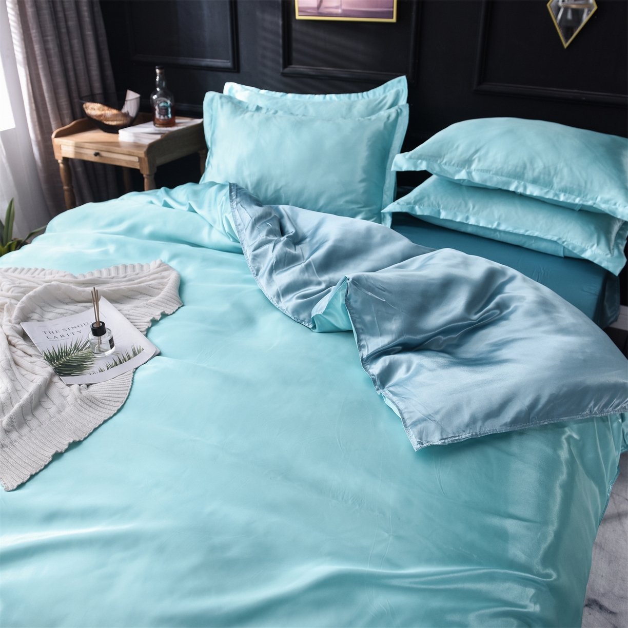 91家纺网 家纺一手货源 找家纺 经年 2026新款特价款丝绸冰丝四件套 水蓝浅蓝