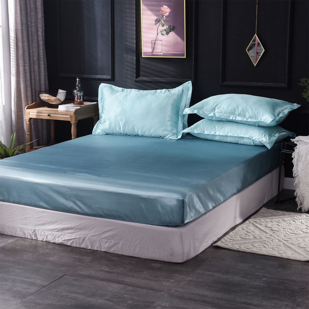 91家纺网 家纺一手货源 找家纺 经年 2026新款特价款丝绸冰丝四件套 水蓝浅蓝