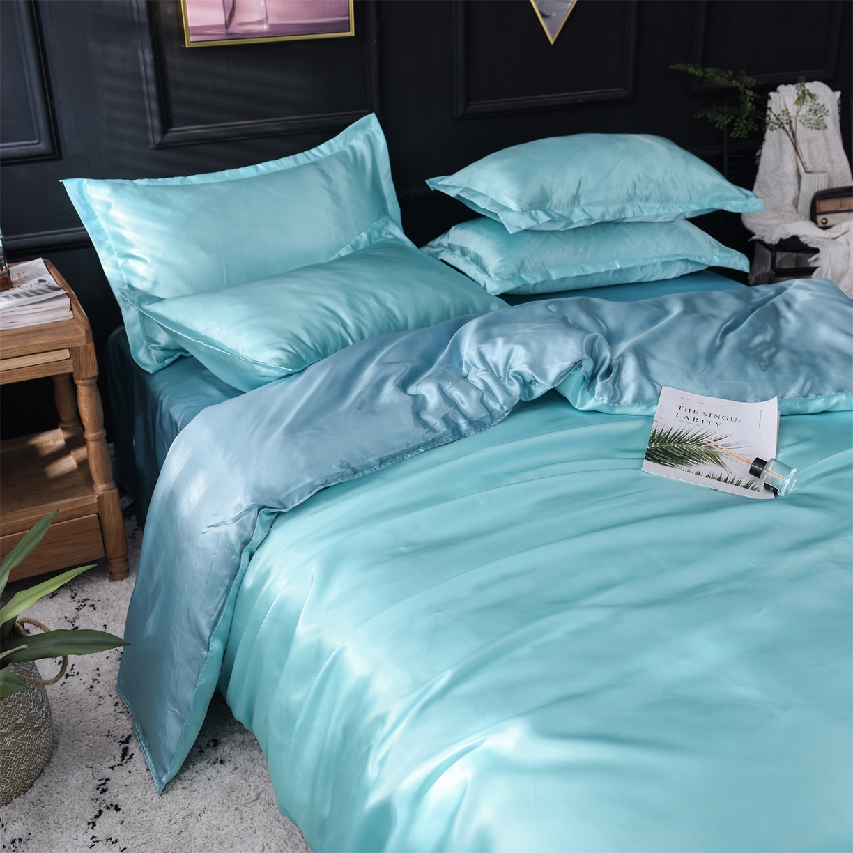 91家纺网 家纺一手货源 找家纺 经年 2026新款特价款丝绸冰丝四件套 水蓝浅蓝