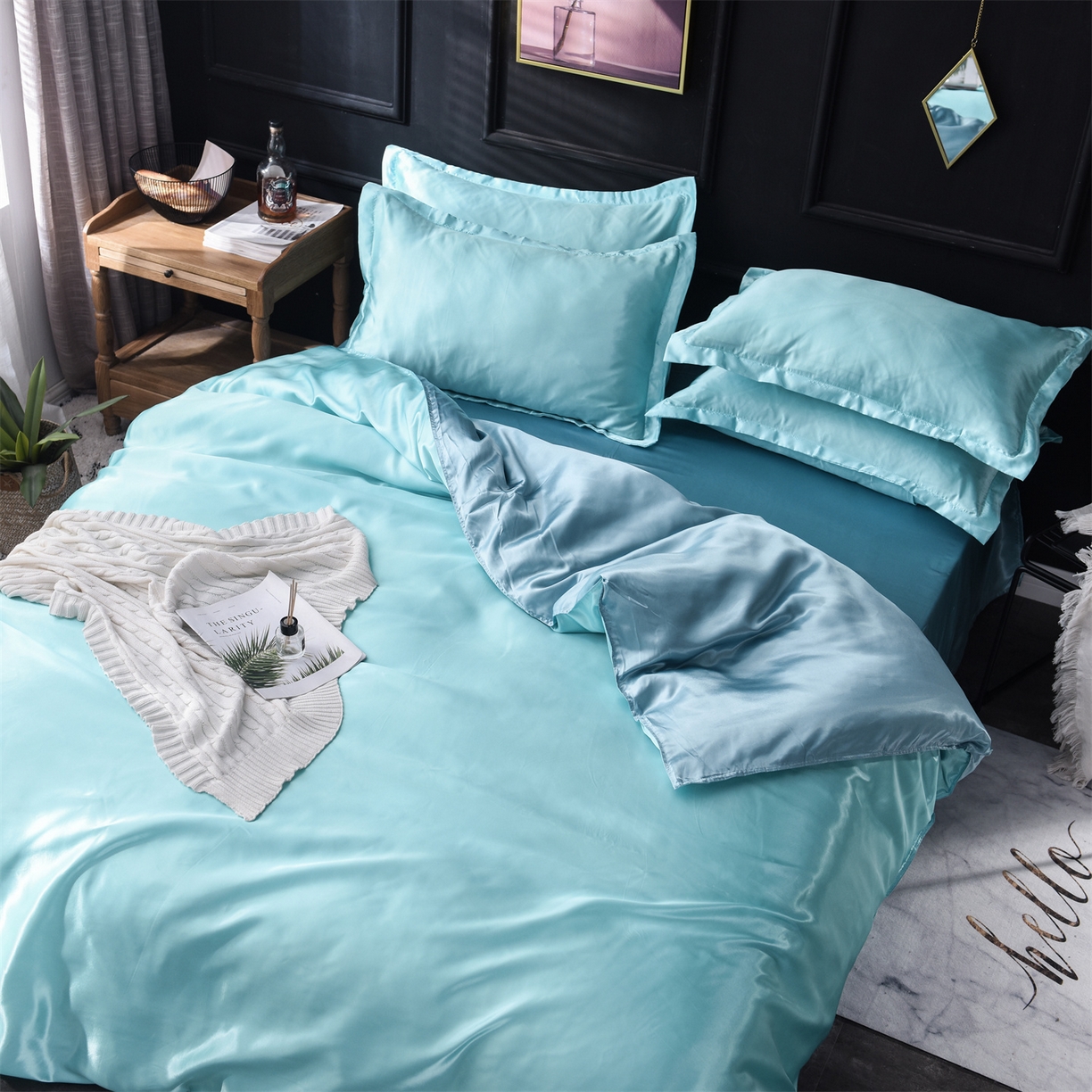 91家纺网 家纺一手货源 找家纺 经年 2026新款特价款丝绸冰丝四件套 水蓝浅蓝