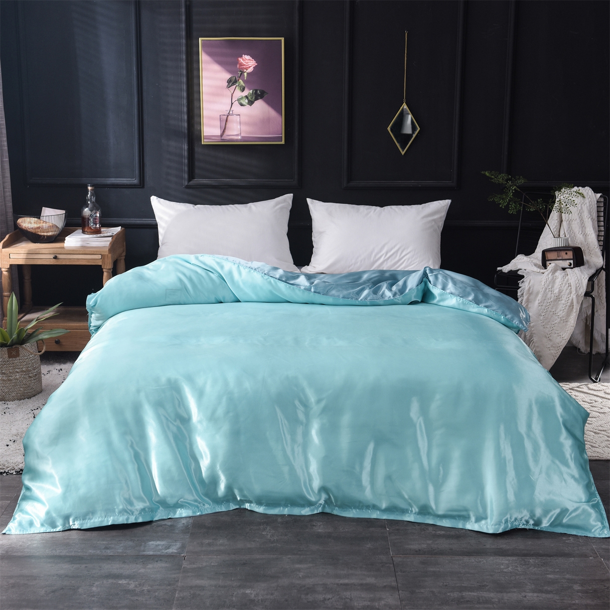 91家纺网 家纺一手货源 找家纺 经年 2026新款特价款丝绸冰丝四件套 水蓝浅蓝