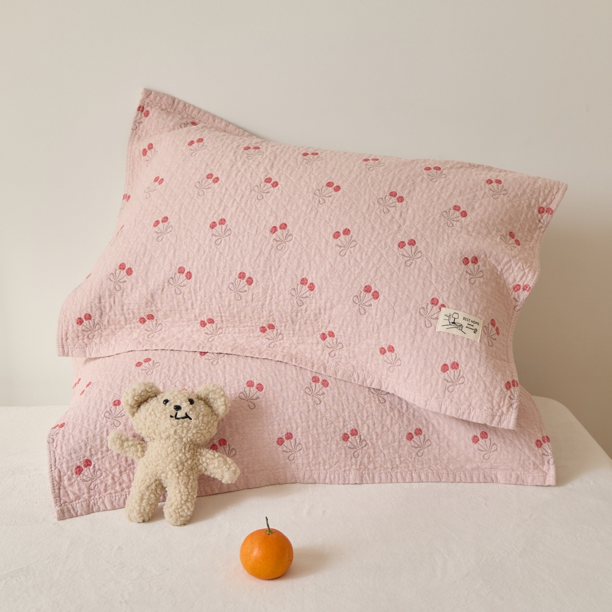 沐瑟家纺 2026新款安心棉枕巾 樱桃粉色