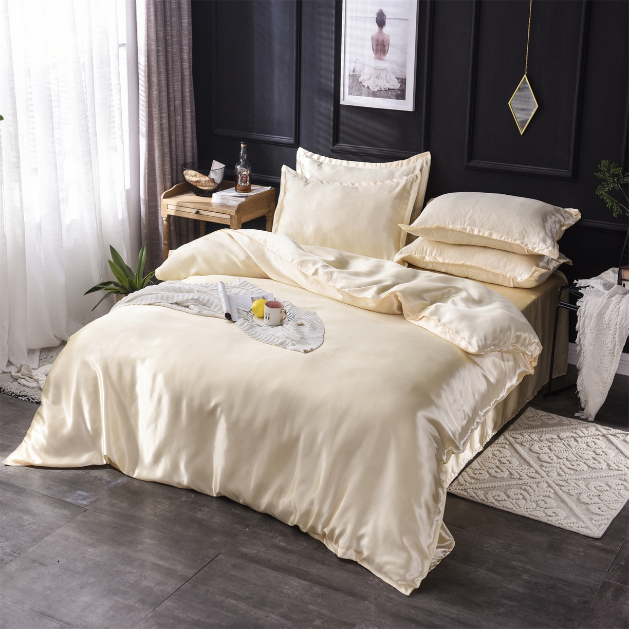 91家纺网 家纺一手货源 找家纺 经年 2026新款特价款丝绸冰丝四件套 驼色