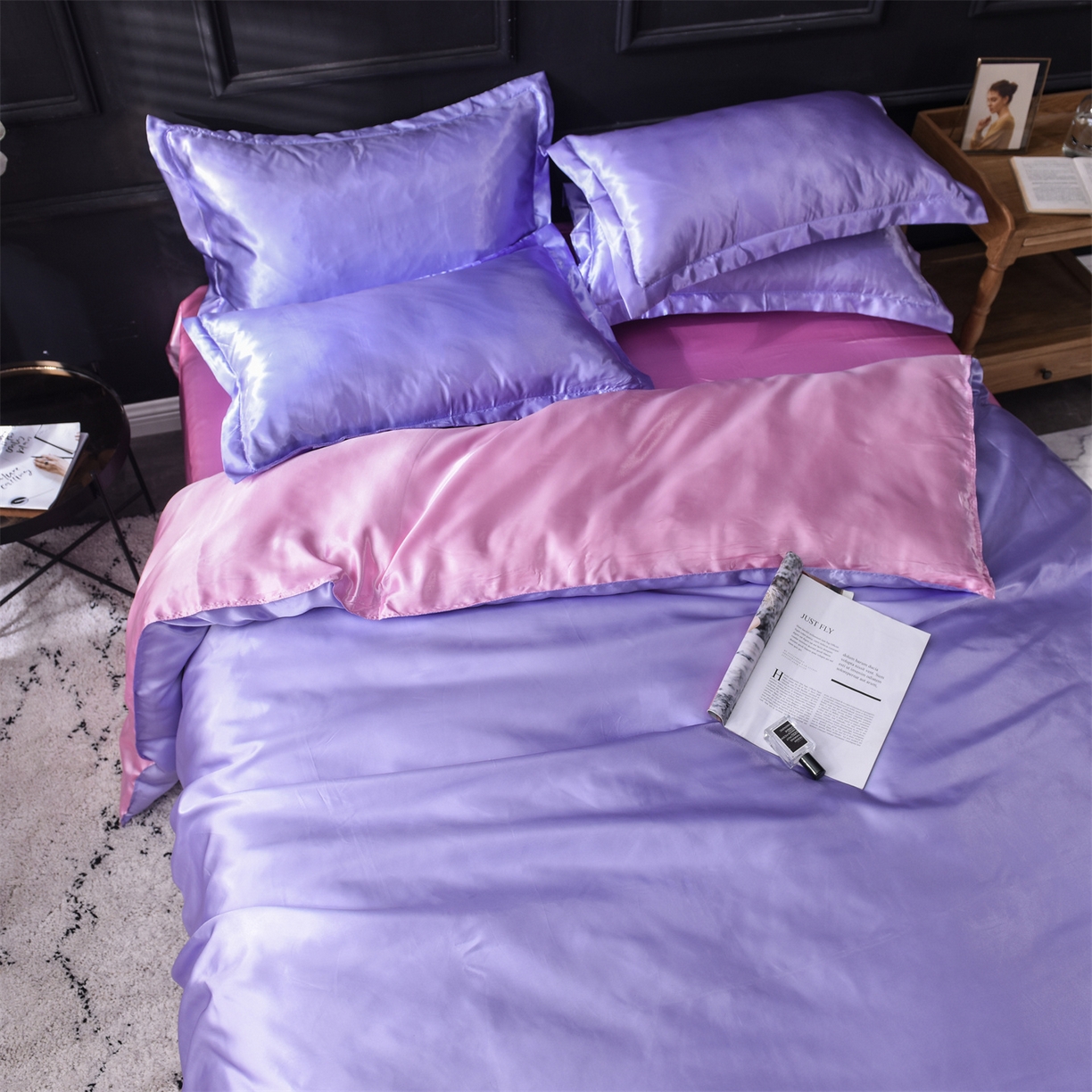 91家纺网 家纺一手货源 找家纺 经年 2026新款特价款丝绸冰丝四件套 雪青粉色