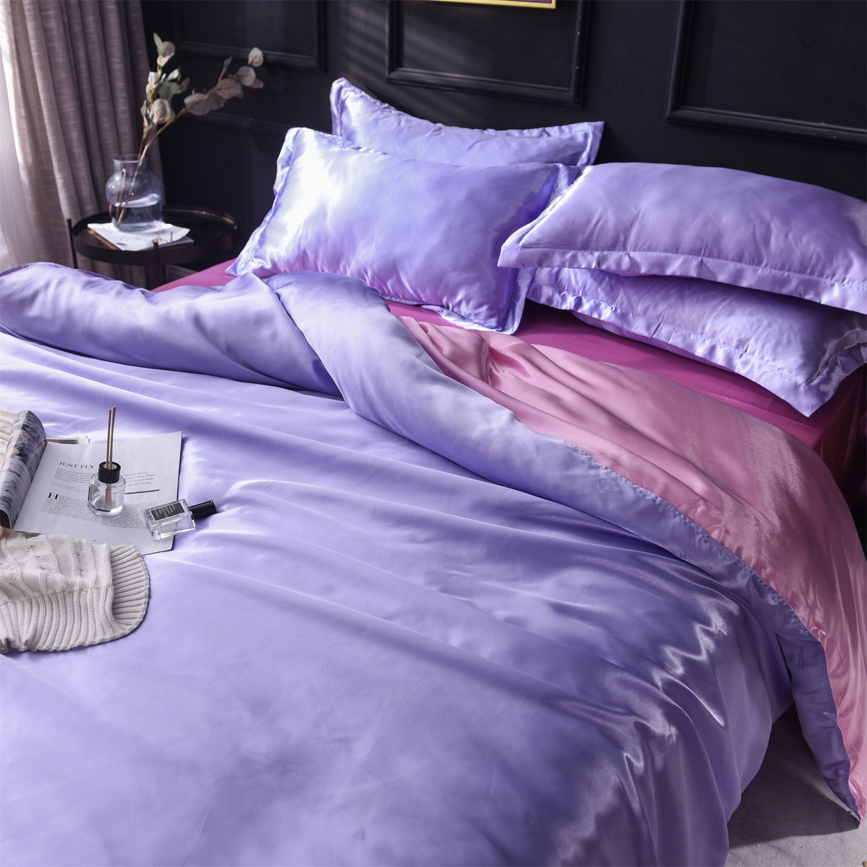 91家纺网 家纺一手货源 找家纺 经年 2026新款特价款丝绸冰丝四件套 雪青粉色