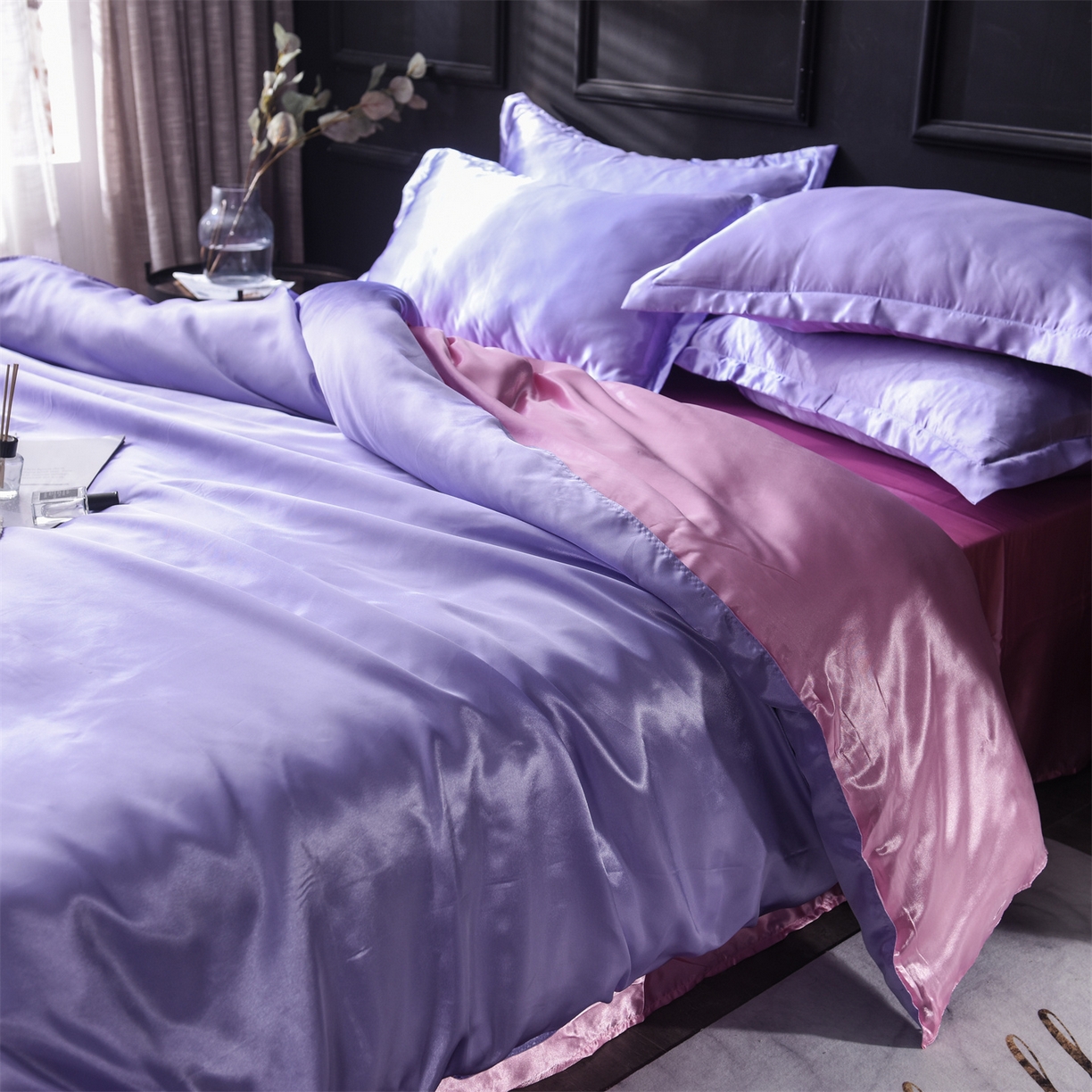 91家纺网 家纺一手货源 找家纺 经年 2026新款特价款丝绸冰丝四件套 雪青粉色