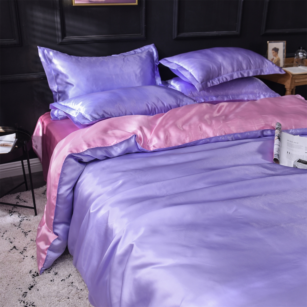 91家纺网 家纺一手货源 找家纺 经年 2026新款特价款丝绸冰丝四件套 雪青粉色