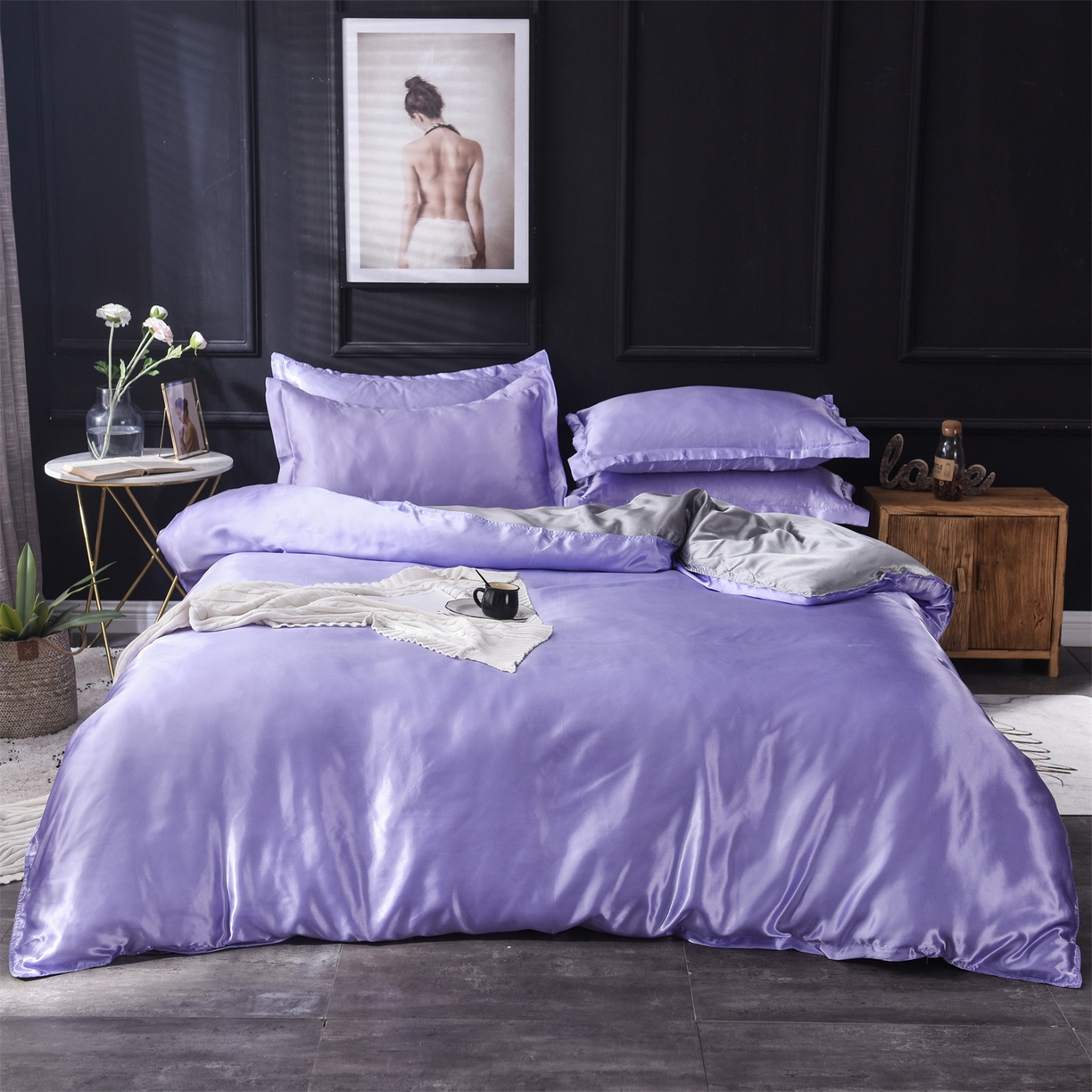 经年 2026新款特价款丝绸冰丝四件套 雪青银灰