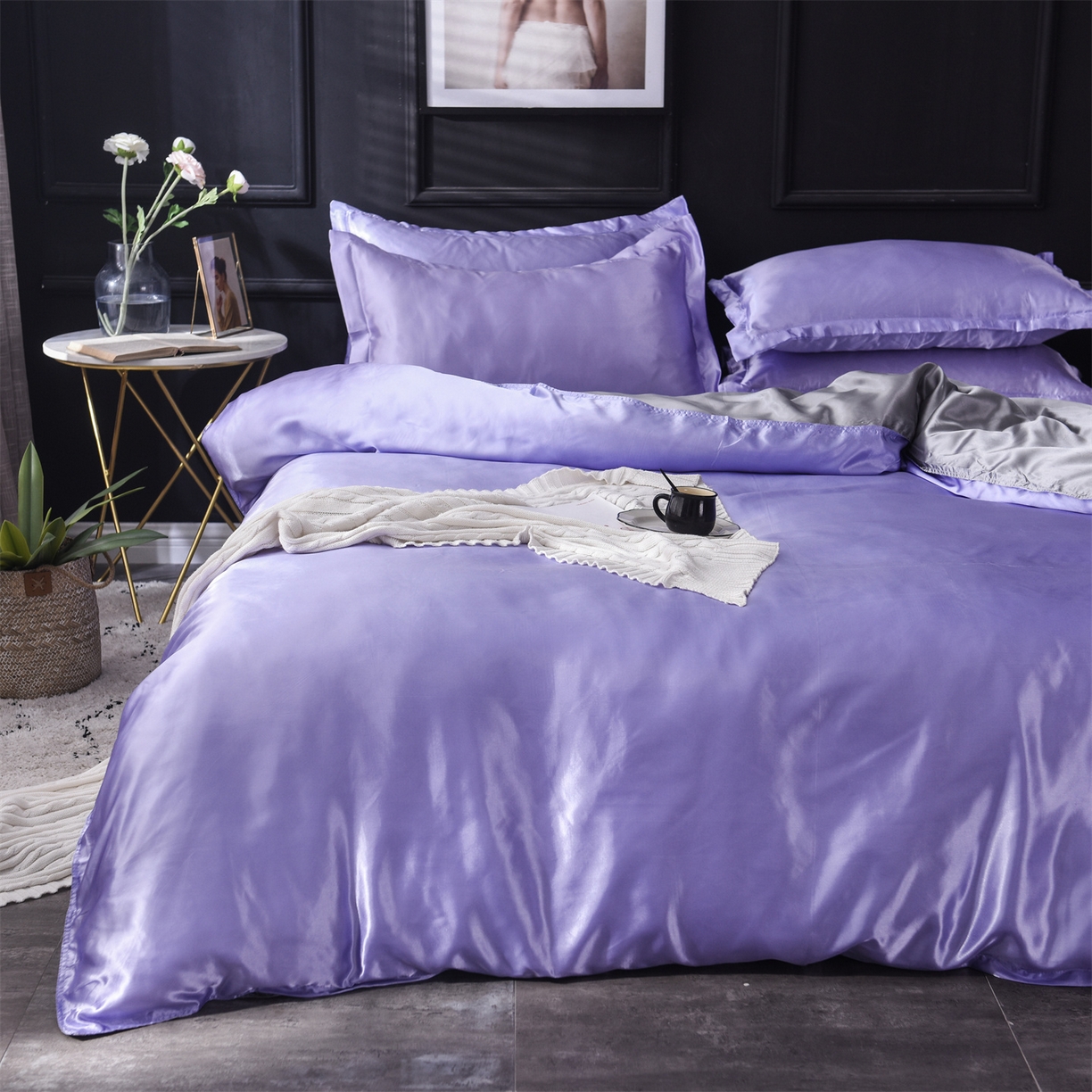 91家纺网 家纺一手货源 找家纺 经年 2026新款特价款丝绸冰丝四件套 雪青银灰