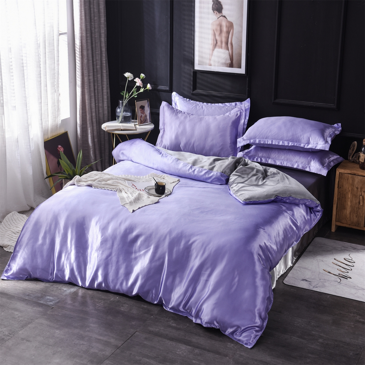 91家纺网 家纺一手货源 找家纺 经年 2026新款特价款丝绸冰丝四件套 雪青银灰