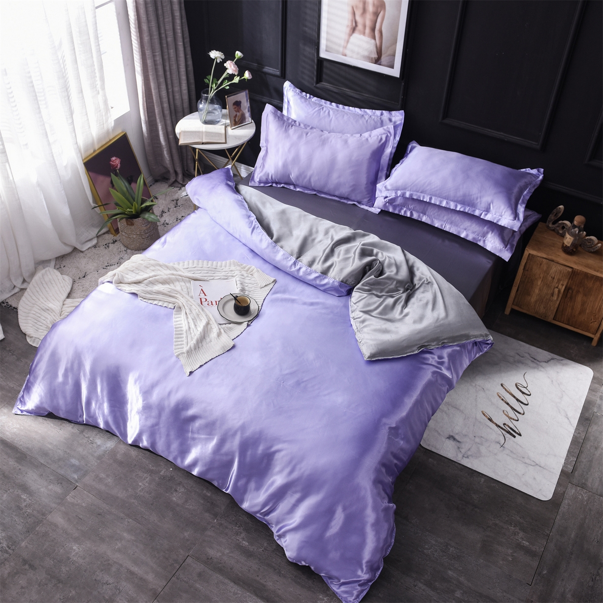 91家纺网 家纺一手货源 找家纺 经年 2026新款特价款丝绸冰丝四件套 雪青银灰