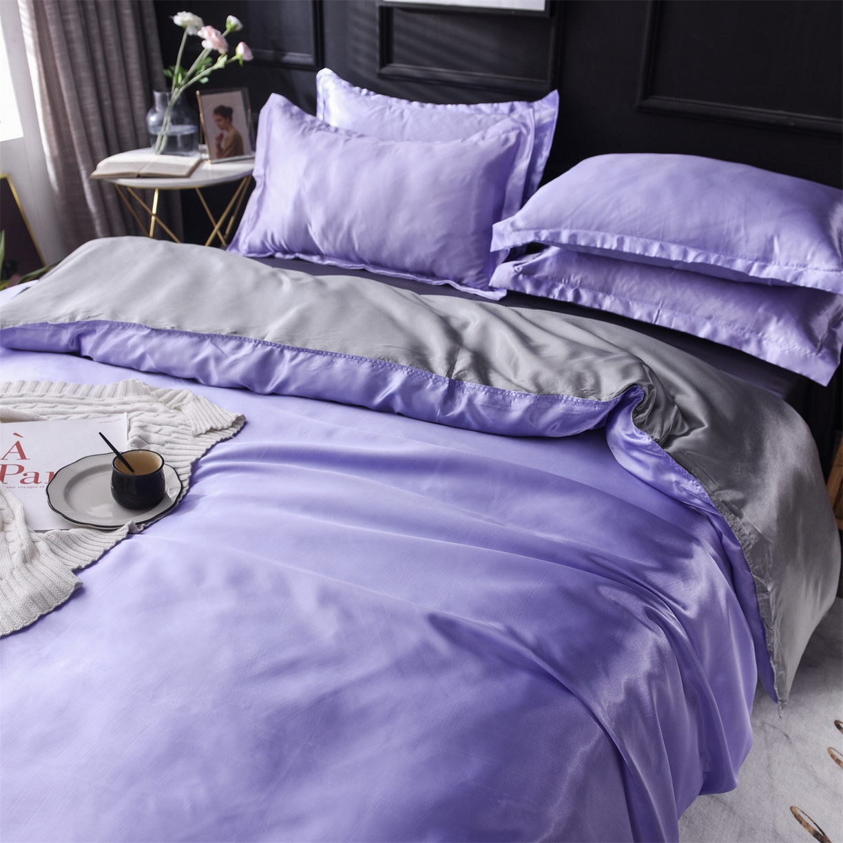 91家纺网 家纺一手货源 找家纺 经年 2026新款特价款丝绸冰丝四件套 雪青银灰