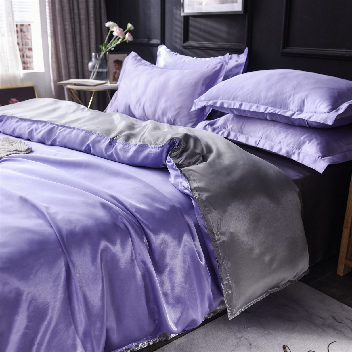 91家纺网 家纺一手货源 找家纺 经年 2026新款特价款丝绸冰丝四件套 雪青银灰