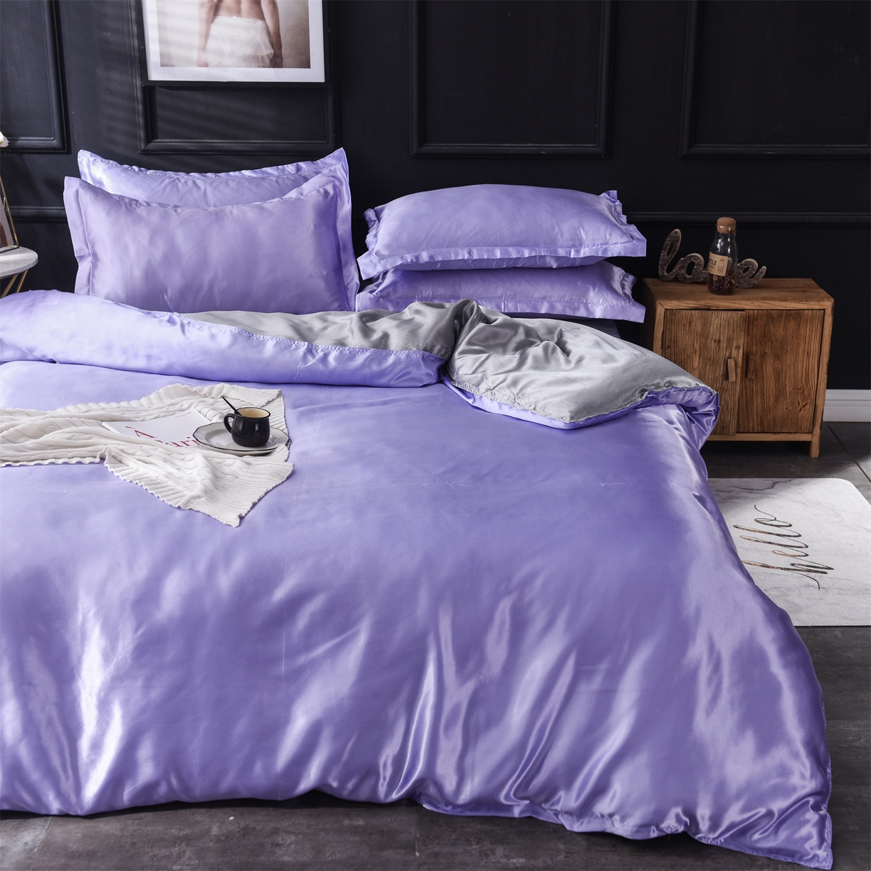 91家纺网 家纺一手货源 找家纺 经年 2026新款特价款丝绸冰丝四件套 雪青银灰