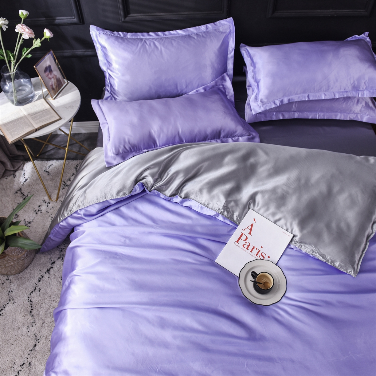 91家纺网 家纺一手货源 找家纺 经年 2026新款特价款丝绸冰丝四件套 雪青银灰