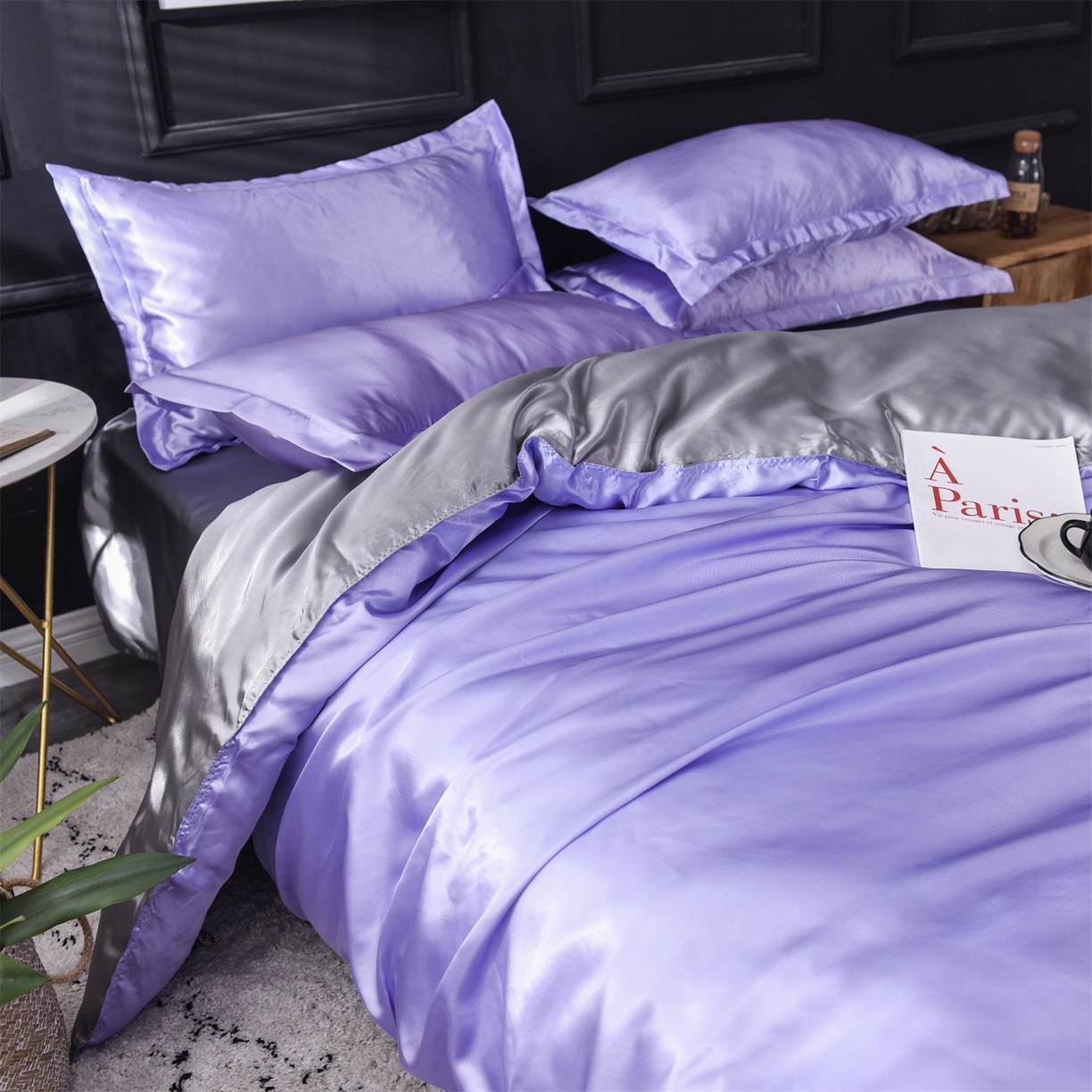 91家纺网 家纺一手货源 找家纺 经年 2026新款特价款丝绸冰丝四件套 雪青银灰