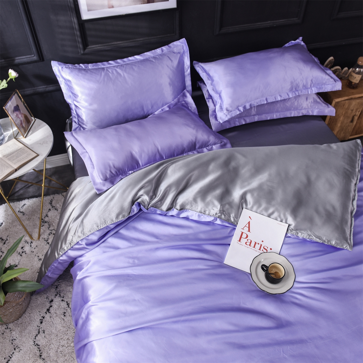 91家纺网 家纺一手货源 找家纺 经年 2026新款特价款丝绸冰丝四件套 雪青银灰