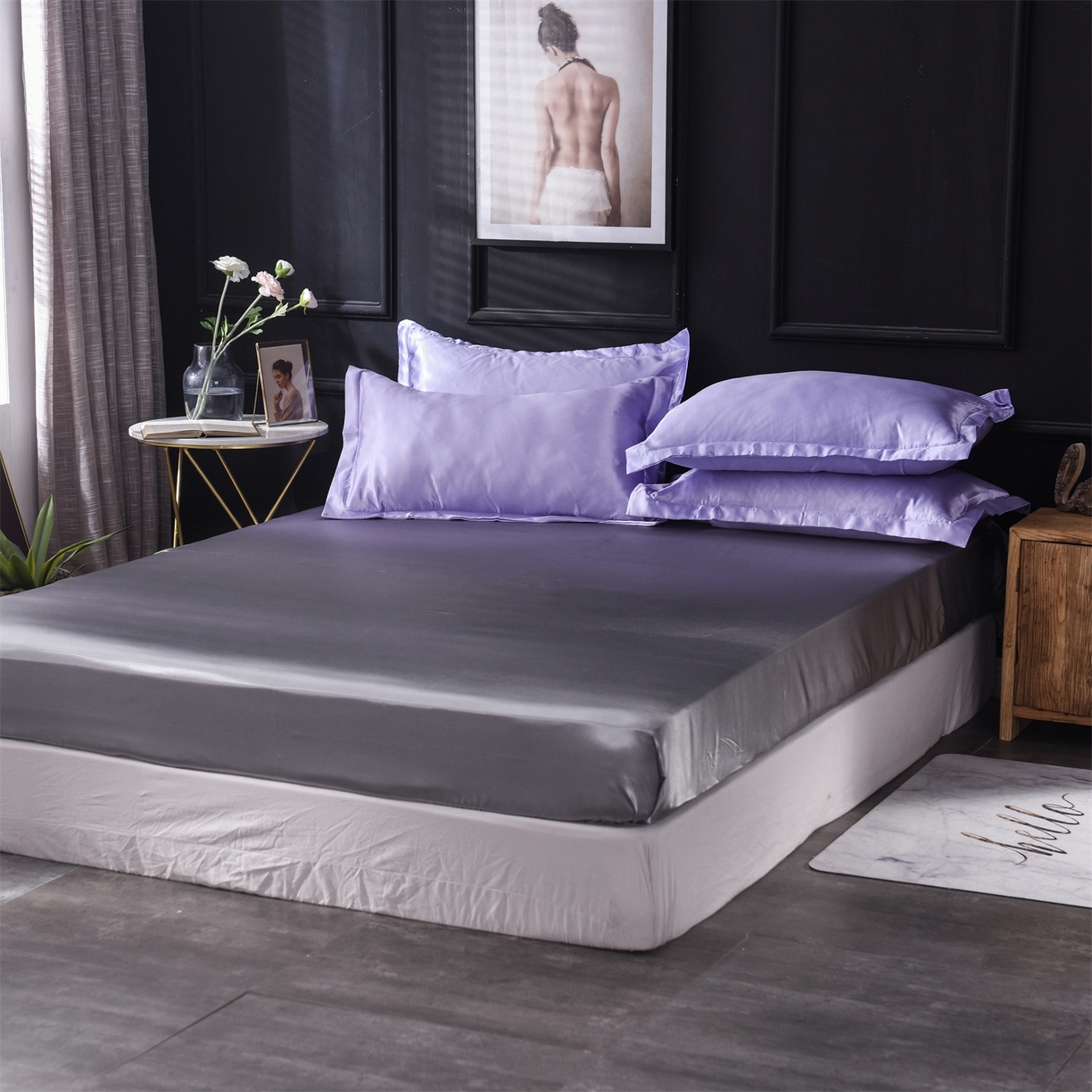 91家纺网 家纺一手货源 找家纺 经年 2026新款特价款丝绸冰丝四件套 雪青银灰