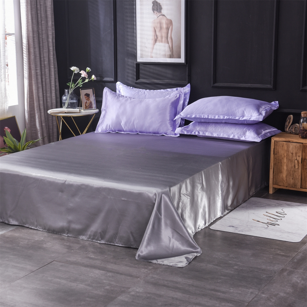 91家纺网 家纺一手货源 找家纺 经年 2026新款特价款丝绸冰丝四件套 雪青银灰