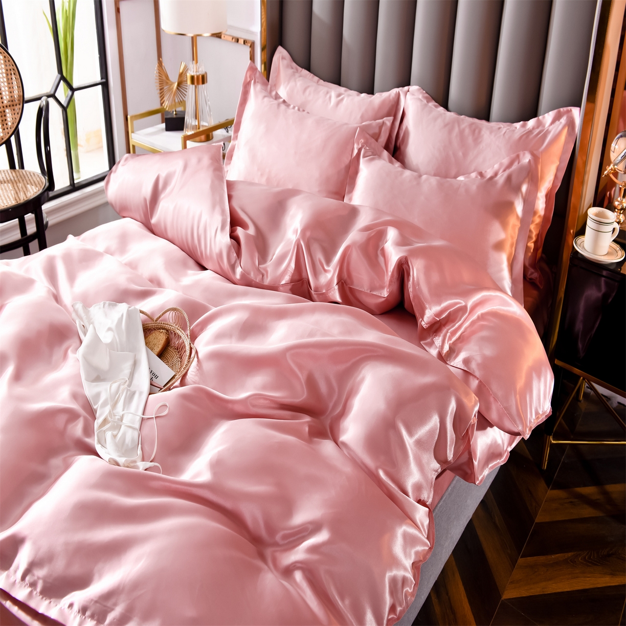 91家纺网 家纺一手货源 找家纺 经年 2026新款特价款丝绸冰丝四件套 胭脂粉