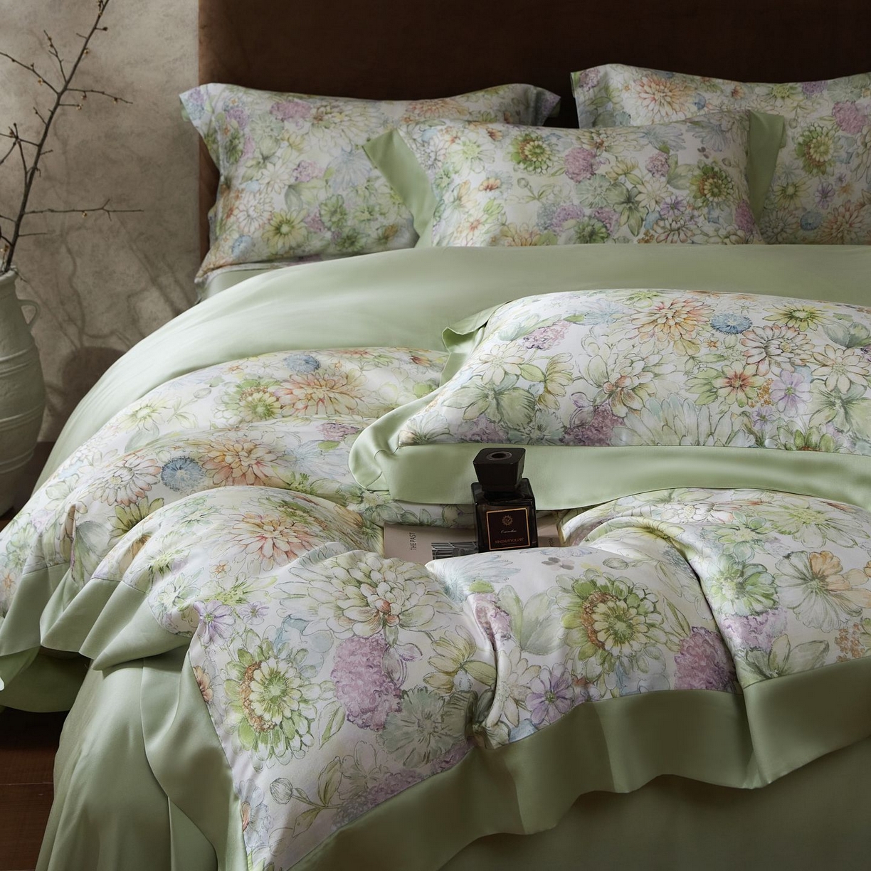 91家纺网 家纺一手货源 找家纺 南通朵美纺织品有限公司 2026新款100支天丝系列夏被四件套四件套 绿意盎然