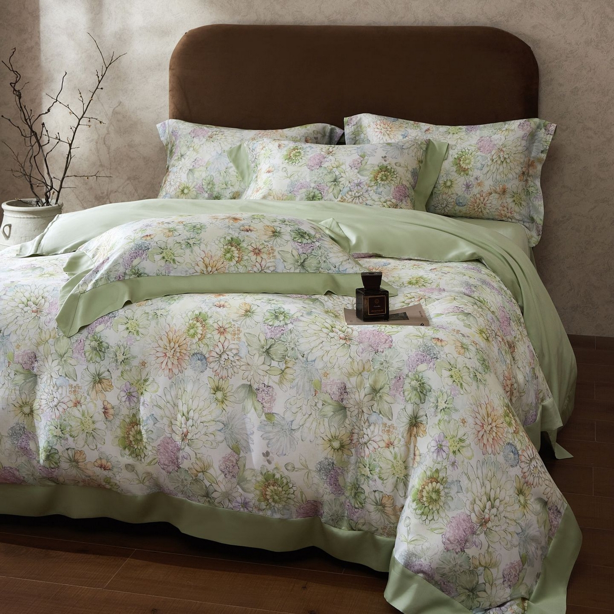 91家纺网 家纺一手货源 找家纺 南通朵美纺织品有限公司 2026新款100支天丝系列夏被四件套四件套 绿意盎然