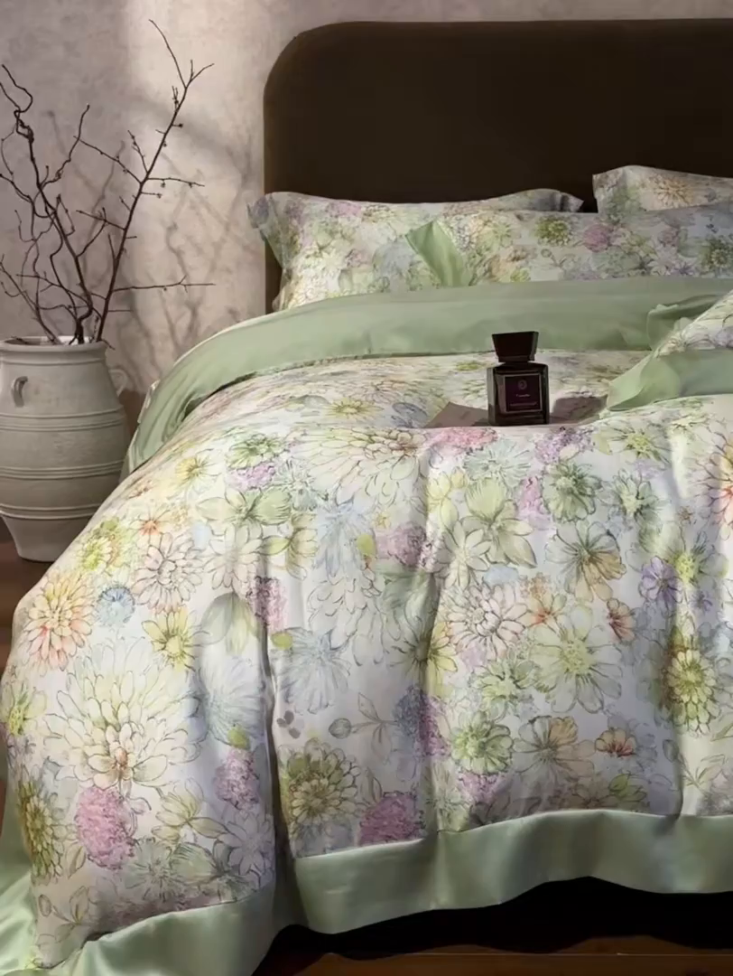 91家纺网 家纺一手货源 找家纺 南通朵美纺织品有限公司 2026新款100支天丝系列夏被四件套四件套 绿意盎然