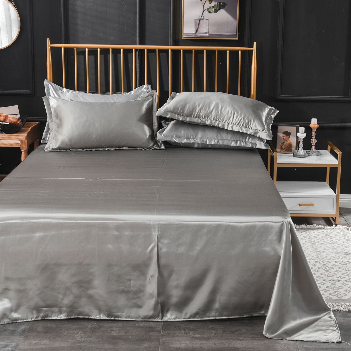 91家纺网 家纺一手货源 找家纺 经年 2026新款特价款丝绸冰丝四件套 银灰